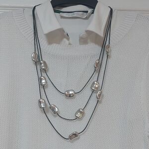NWT, Elegant Silver Necklace with Black Cord